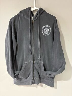 Vintage Men Sweater Zip Up Gray Hoodie